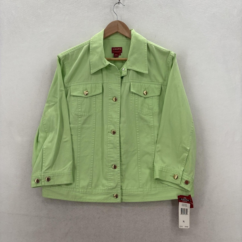 Vintage Chaps Denim Jacket Womens XL Somerset Green Snap Front Cotton Trucker
